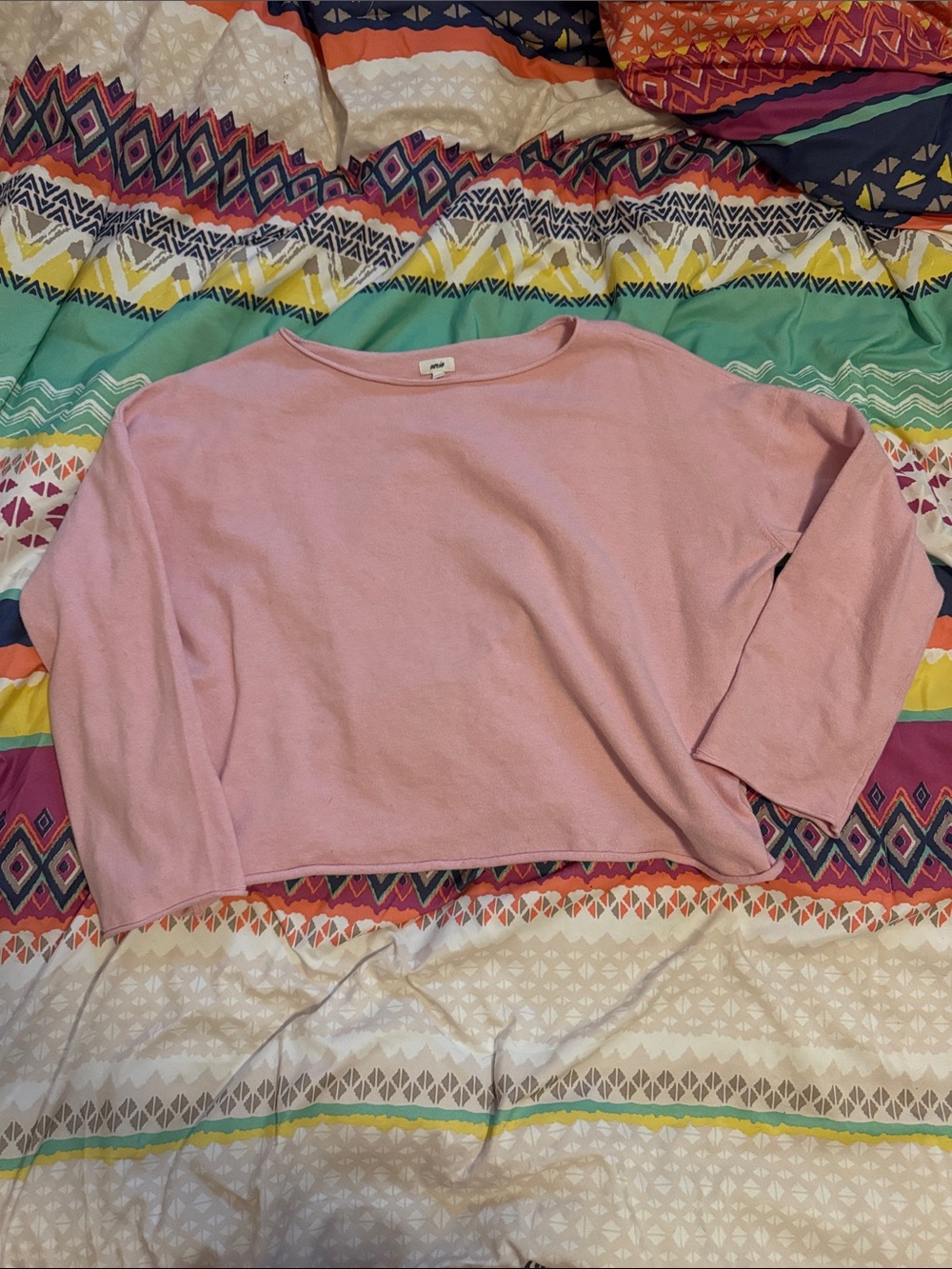 aerie Light Pink Crewneck Cropped Sweater